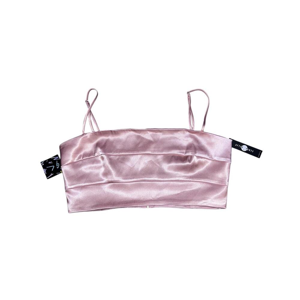 Medium Pink Satin Crop Top with Zipper Details